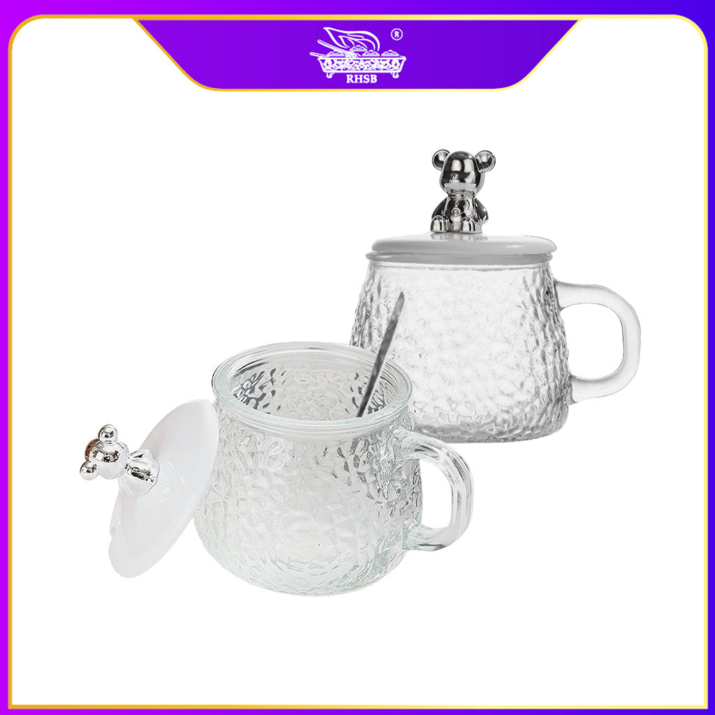 [1 PC] CUTE INS STYLE BEAR GLASS MUG/ BEAR MUG WITH LID/ COFFEE TEA MUG/ DOORGIFT KACA/ HADIAH KAHWIN CAWAN COMEL/ GF6247