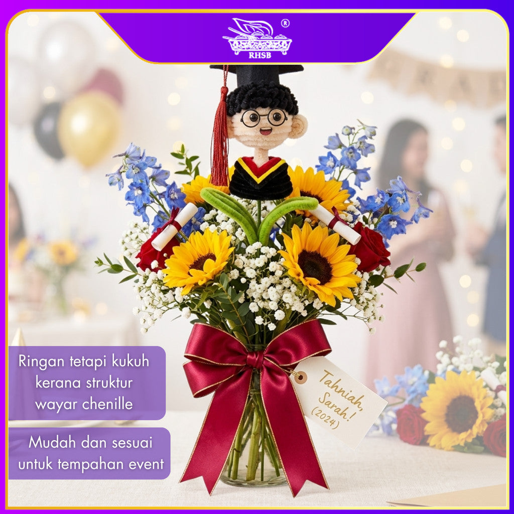 [1PC] Patung Convo Kawat Bulu 34CM | Handmade Graduation Doll Lelaki & Perempuan Aesthetic Gift AF10014