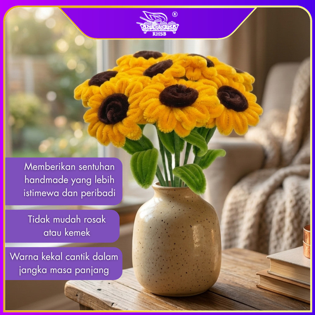 [1PC] Handmade Bunga Kawat Bulu Matahari | Sunflower Chenille Stem | Hadiah Graduation Birthday AF10009-AF10011