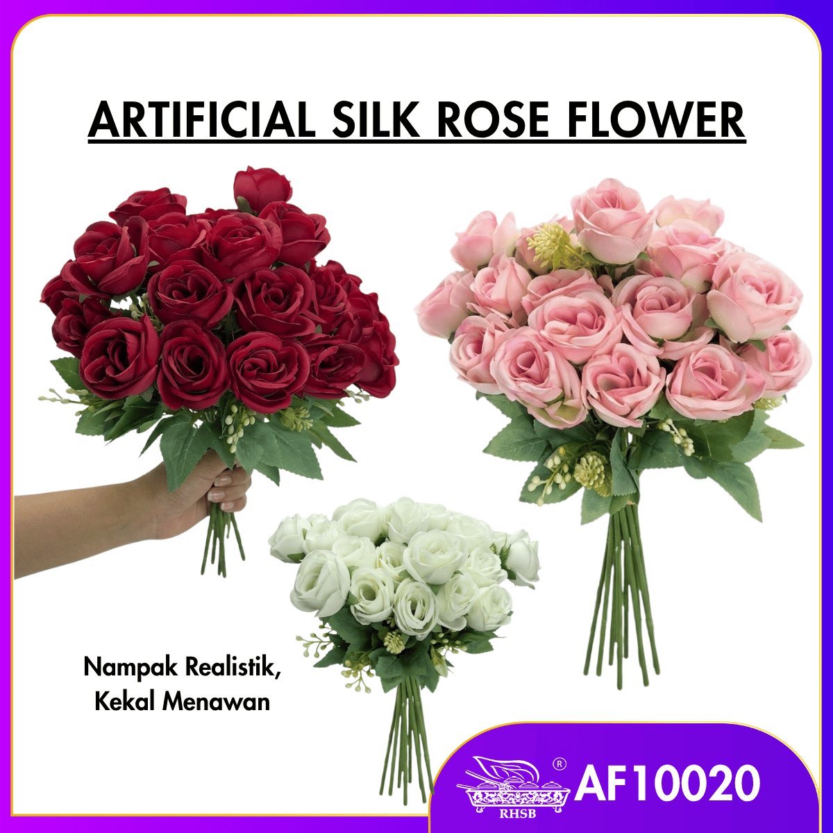 [1 PC] Artificial Silk Rose | Artificial Flower | Hand Bouquet | Living Home Decor | Wedding Deco | Bunga Pelamin Gubahan | AF10020