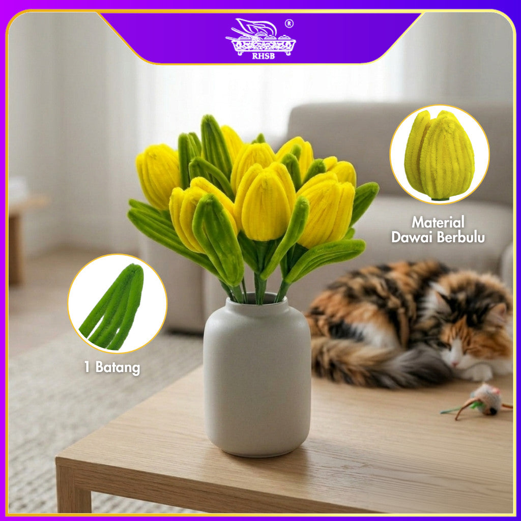 [1 PC] Bunga Tulip Kawat Bulu Handmade 33CM | Chenille Stem Pipe Cleaner Bouquet Hadiah Aesthetic AF10015