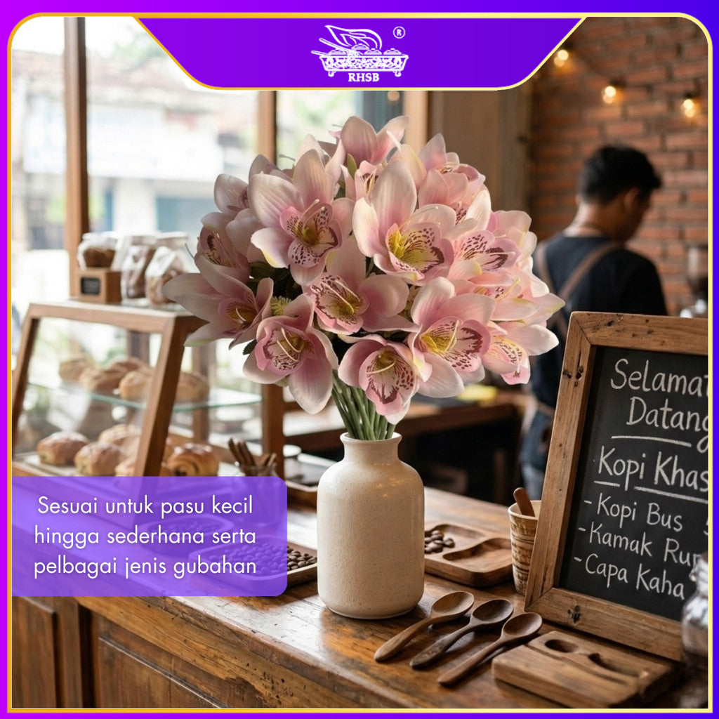 [1 PC] Bunga Orkid Artificial 5 Kepala 31CM | Silk Orchid Flower Premium | Dekorasi Rumah Pejabat Majlis Kahwin AF10019