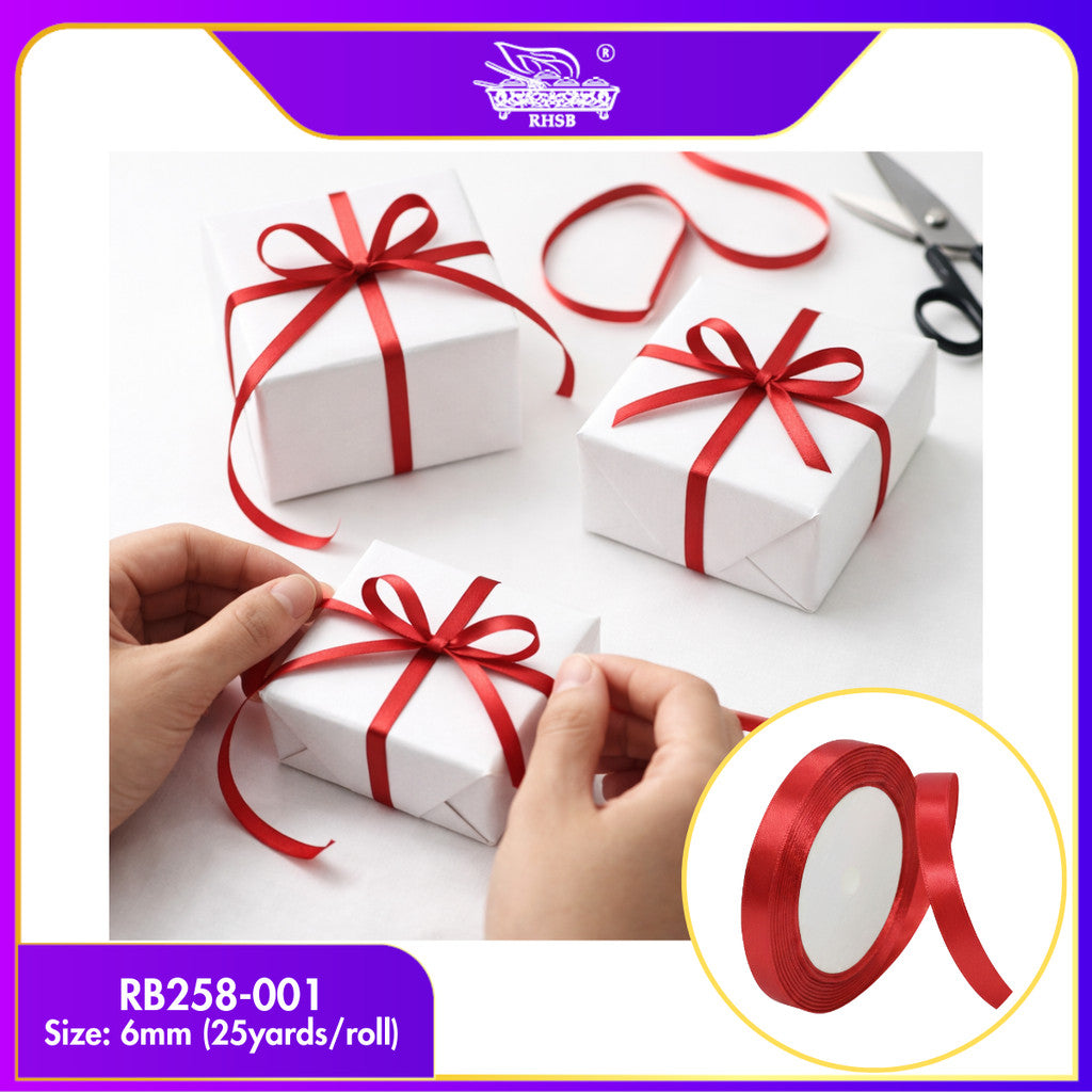 [1 PC] Ribbon Satin 6mm 25 Yards Pelbagai Warna | Reben Bunga | Balut Hadiah | Kraftangan RB258