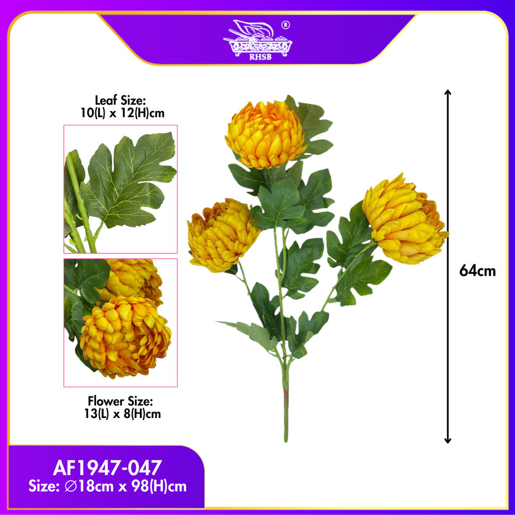 [1 PC] 64CM Artificial Chrysanthemum Flower Stem / Bunga Hiasan Kekwa / Tall Fake Flower for Home Wedding Decoration AF1947