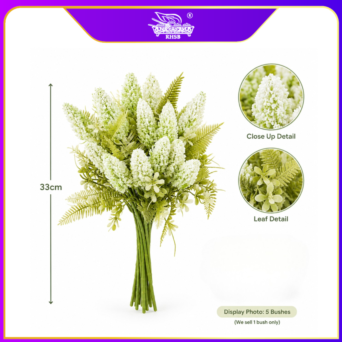 [1 PC] Artificial White Lavender Leaf | Bunga Lavender Putih | Bridal Bouquet / Bunga Hiasan / Home Decoration