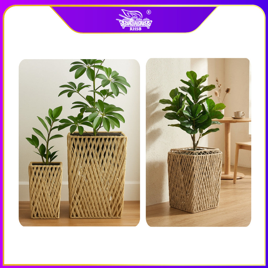 [1 PC] Pasu Rotan Hiasan 50CM & 74CM / Bakul Pasu Bunga dengan Stand Kayu / Sesuai untuk Ruang Tamu & Taman BL6589