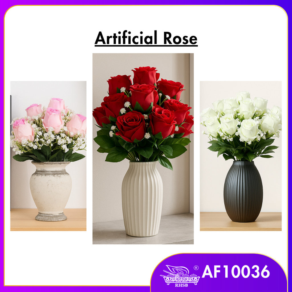 [1PC] Rosebud Artificial Flower | Bunga Ros | 5 Heads | Silk Flower Bouquet | Party | Wedding | Home Decoration AF10036
