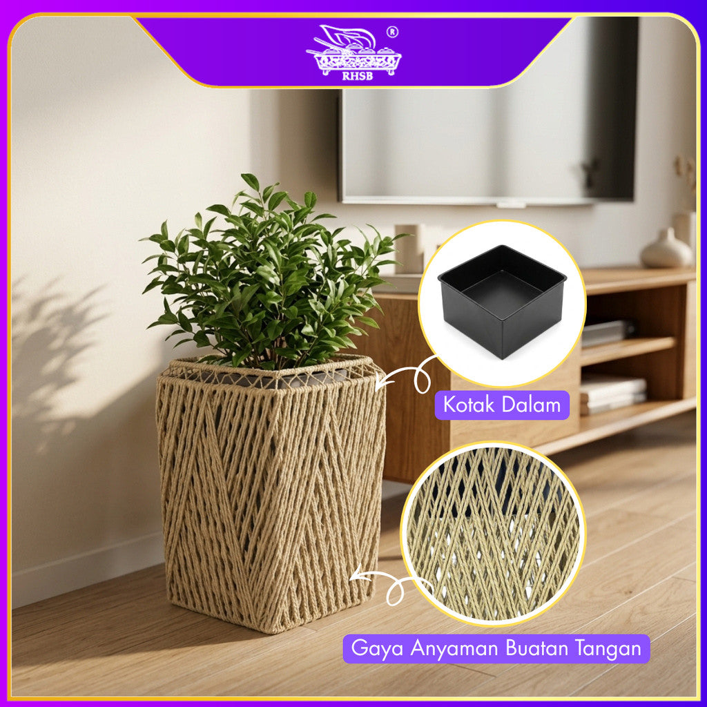 [1 PC] Pasu Rotan Hiasan 50CM & 74CM / Bakul Pasu Bunga dengan Stand Kayu / Sesuai untuk Ruang Tamu & Taman BL6589