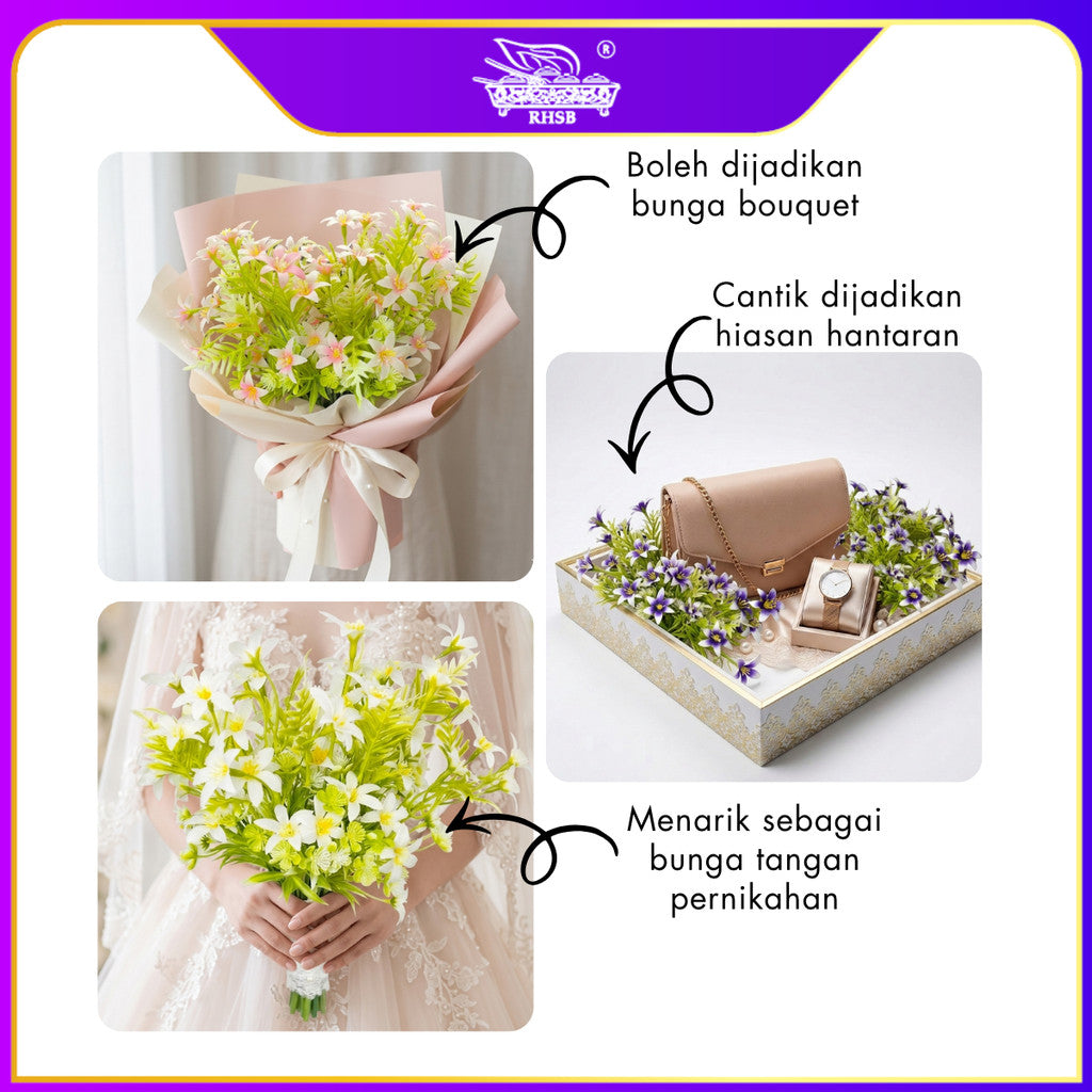 [1 PC] Mini Lily Flower Artificial Bouquet 36CM | Bunga Hiasan Meja Rumah | Nikah Kahwin Pelamin Decoration AF10041
