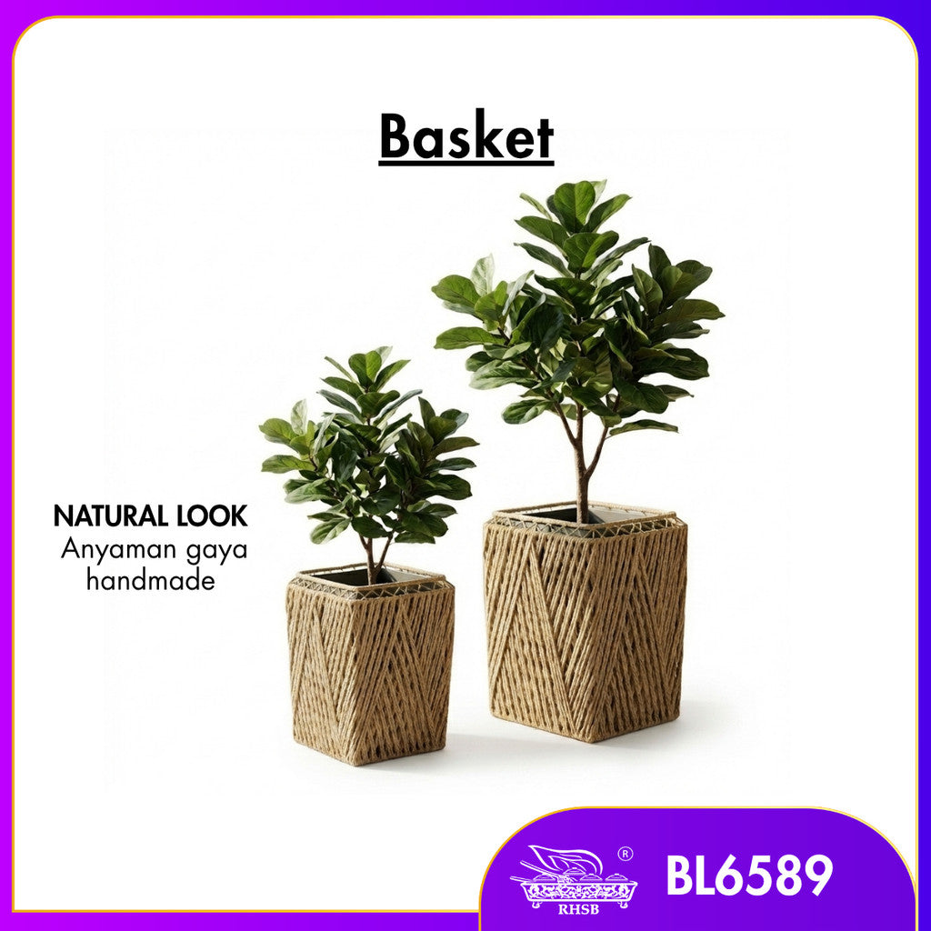 [1 PC] Pasu Rotan Hiasan 50CM & 74CM / Bakul Pasu Bunga dengan Stand Kayu / Sesuai untuk Ruang Tamu & Taman BL6589