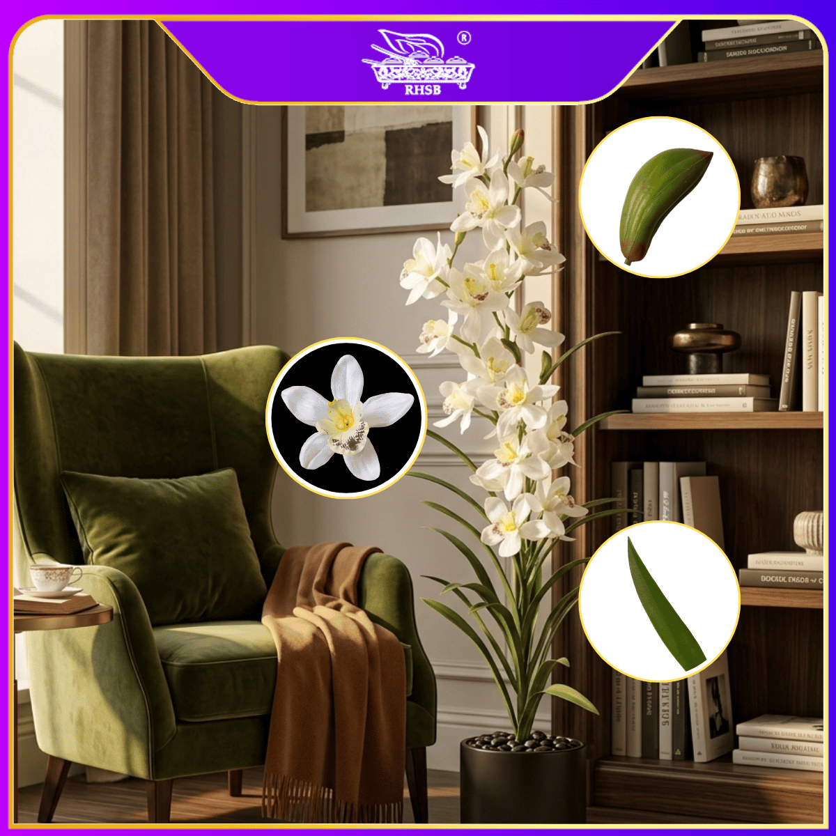 [1 PC] Artificial Orchid Plant 120cm | Pokok Orkid | Bunga Orkid Hiasan Rumah | Pokok Hiasan