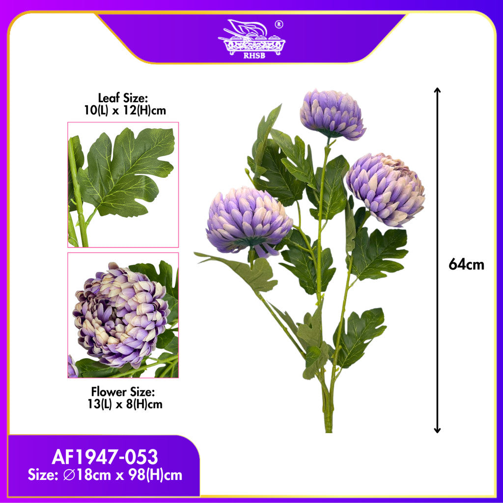 [1 PC] 64CM Artificial Chrysanthemum Flower Stem / Bunga Hiasan Kekwa / Tall Fake Flower for Home Wedding Decoration AF1947