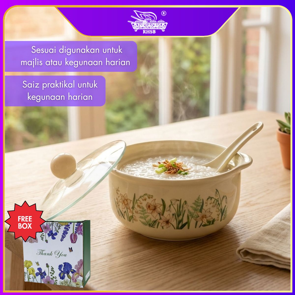 [1 PC] Doorgift Mangkuk Ramen Ceramic Dengan Penutup & Pemegang | Cute Bowl Mangkuk Mee Sup Maggie Noodle Microwave Safe GF6445-GF6447