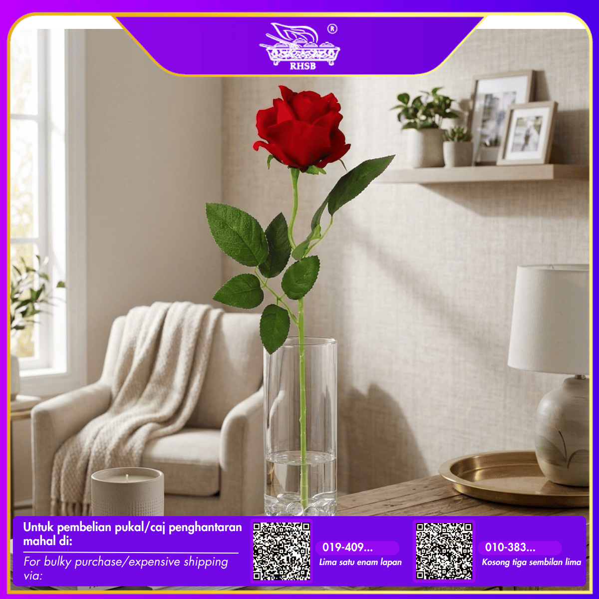 [1 PC] 1-HEAD ARTIFICIAL VELVET ROSE / VINTAGE ROSE/ BUNGA ROS/ BUNGA HIASAN / ARTIFICIAL FLOWER / RED ROSE/ ROSE BOUQUET AF1949