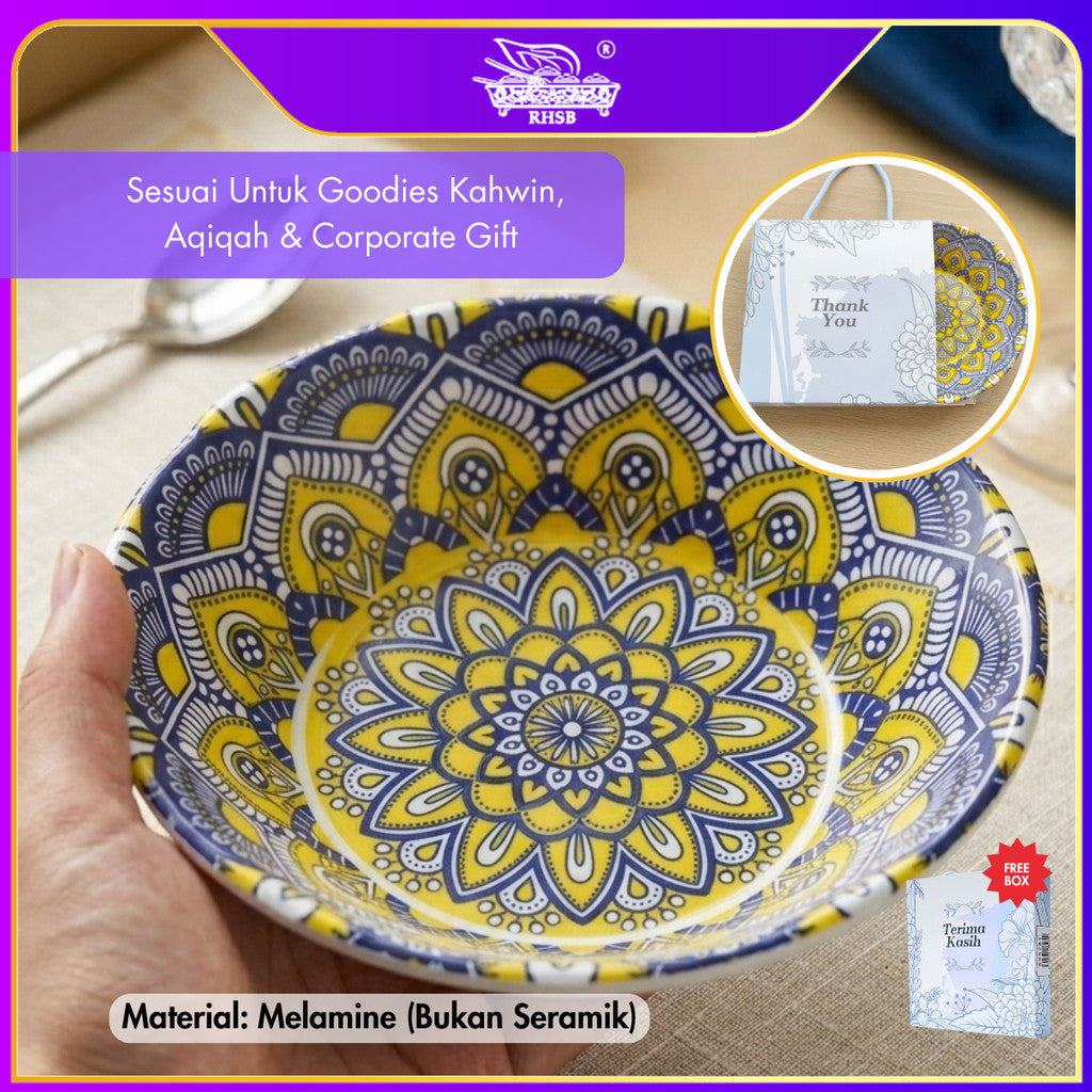 [10 SET]  6 Inch Bohemian Melamine Plate + Free Box | Doorgift Kahwin Premium | Hadiah Tetamu Unik Eksklusif GF6404