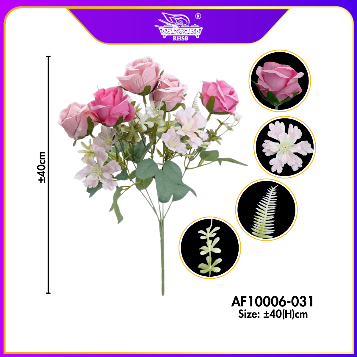 [1 PC] Artificial Peony Rose Bush 40cm | Bunga Hiasan Peony Ros AF10006