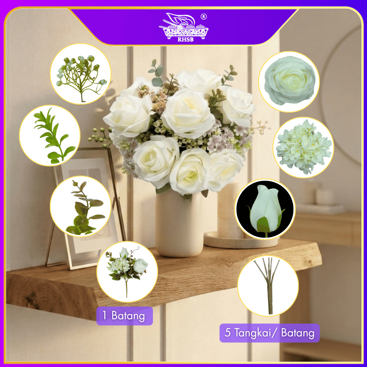 [1 PC] Bunga Rose | Bunga Hiasan | Bunga Ros | Bunga Hantaran | Artificial Rose Flower | AF10003-AF10004