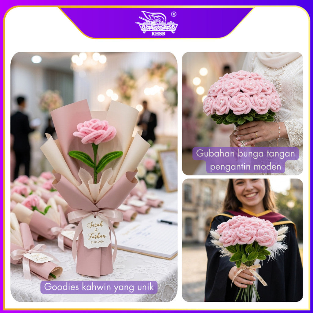 [1 PC] Bunga Rose Kawat Bulu Handmade | Bouquet Pipe Cleaner Aesthetic Hadiah Graduation Birthday AF10016