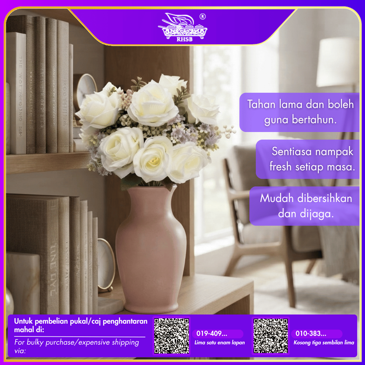 [1 PC] Bunga Rose | Bunga Hiasan | Bunga Ros | Bunga Hantaran | Artificial Rose Flower | AF10003-AF10004