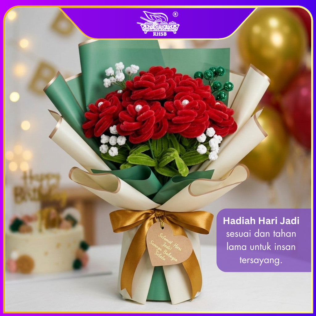 [1 PC] Bunga Rose Kawat Bulu Handmade | Bouquet Pipe Cleaner Aesthetic Hadiah Graduation Birthday AF10016