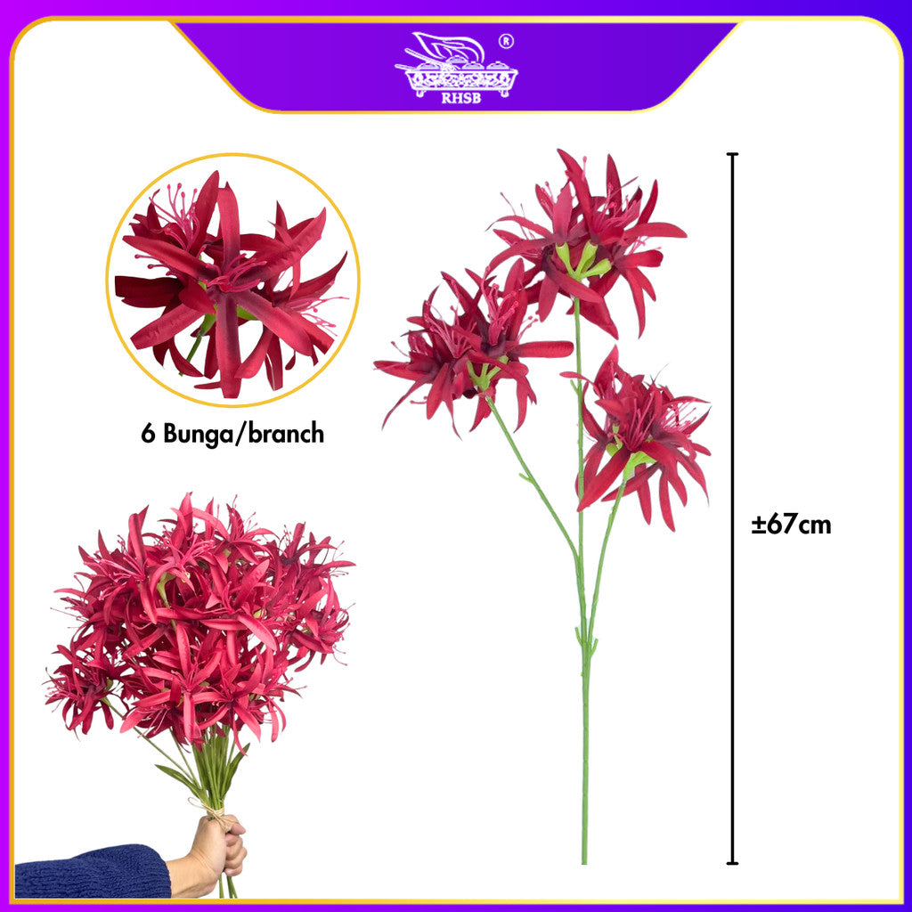 [1 PC] 3 Heads Spider Lily Artificial Flower 67CM | Bunga Palsu Hiasan Rumah Wedding Deco AF10008