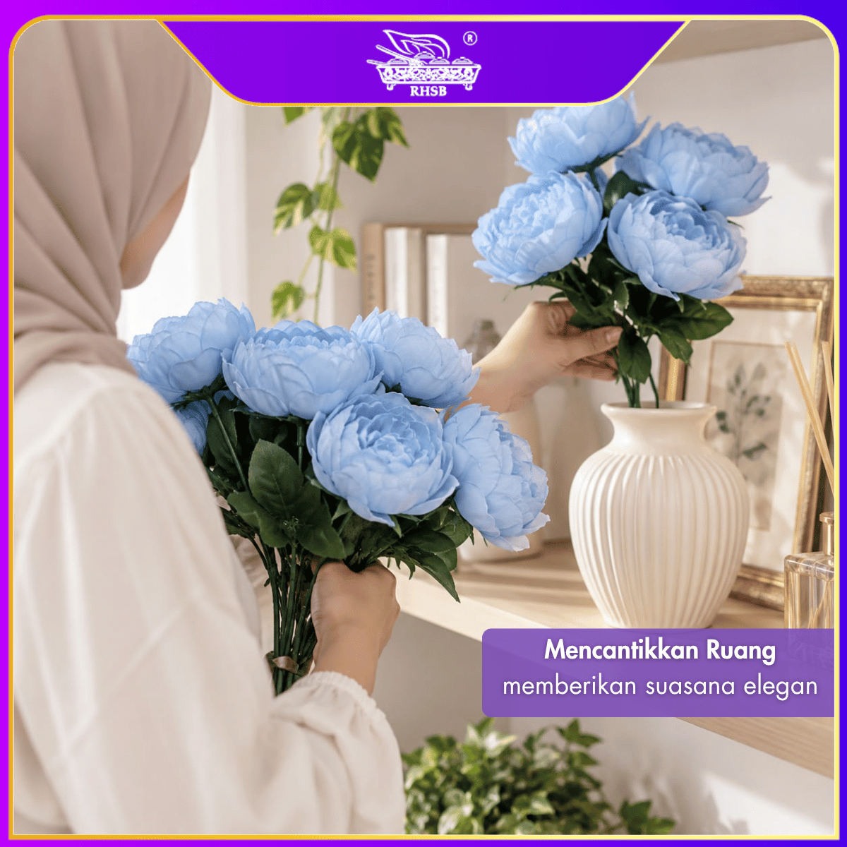 [1PC] Artificial Peony Bouquet 5 Heads | Bunga Peony Tiruan Jumbo | Home, Office & Wedding Floral Decor AF10035