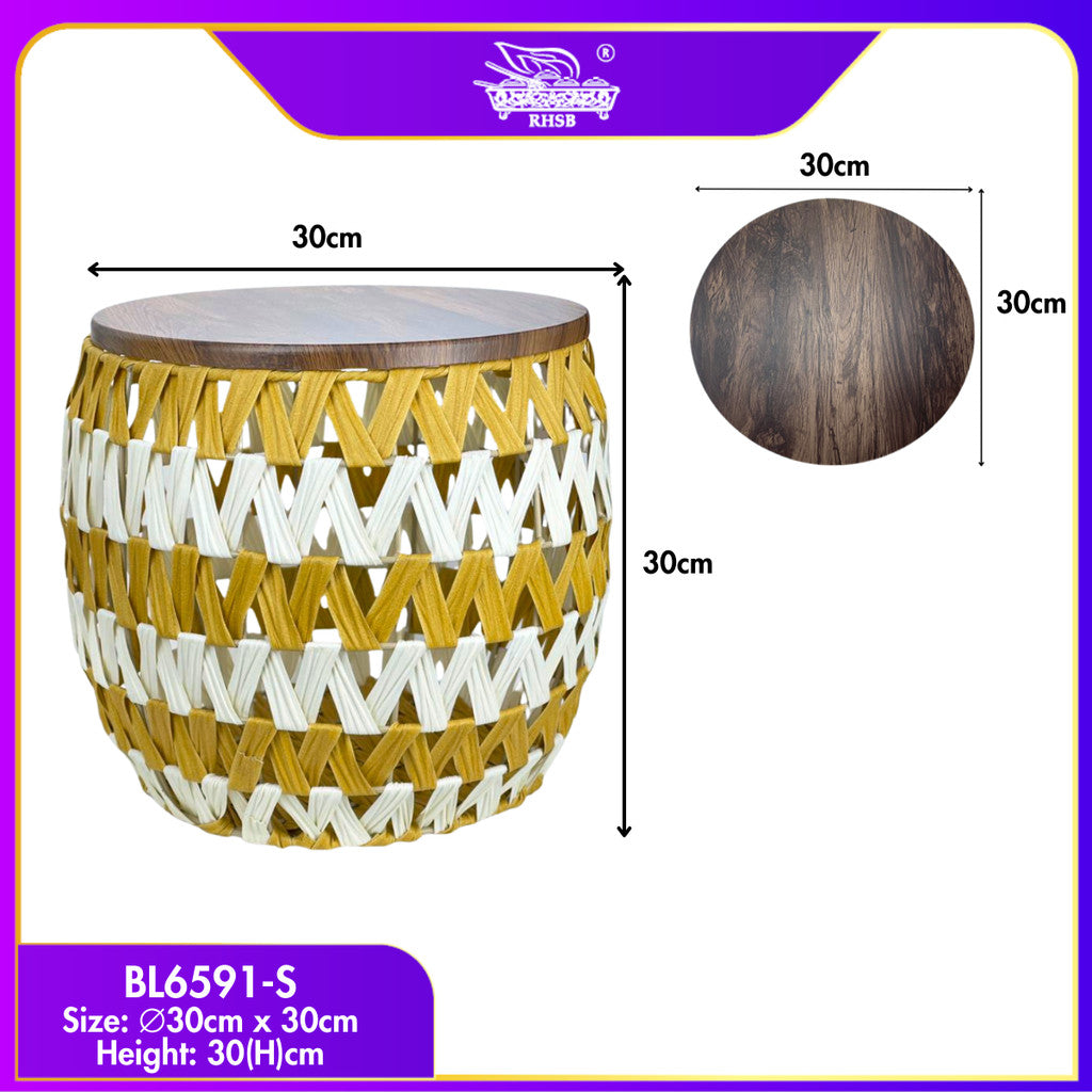 [1 PC] Meja Kopi Rotan / Rattan Coffee Table / Round Side Table dengan Storage / Hiasan Rumah Moden