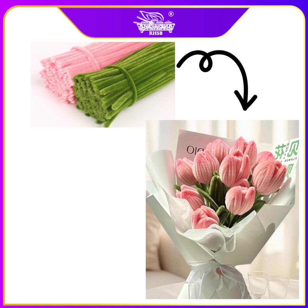 [100 PCS] COLORFUL CHENILLE STEMS/ PIPE CLEANER/ ASSORTED COLOURS ART AND CRAFT/ DAWAI BERBULU 6MM/ TINSEL STEM TS56