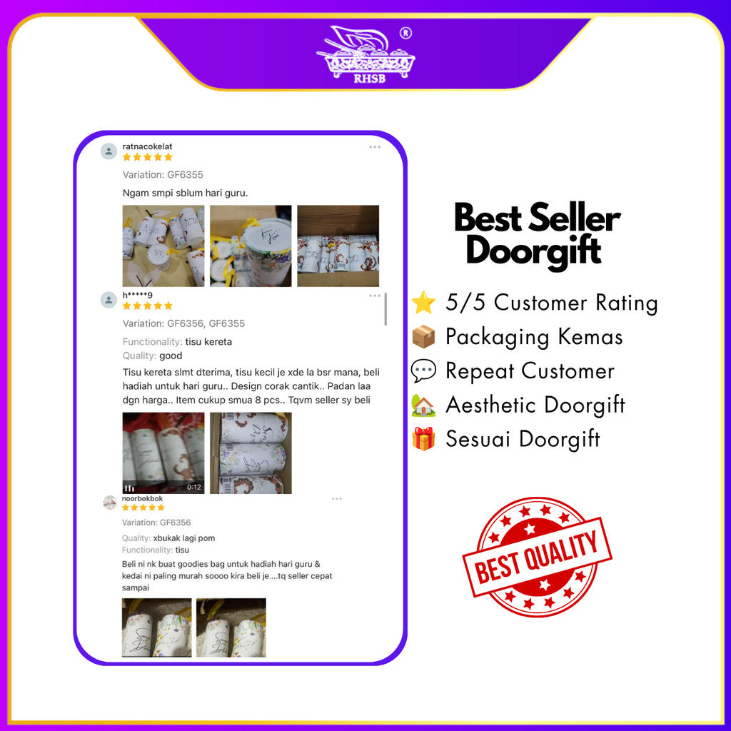 [10 PCS] Tisu Doorgift Kahwin Corak Batik Premium | Ribbon Handle Car Tissue | Hadiah Tetamu Wedding / GF6435-GF6440