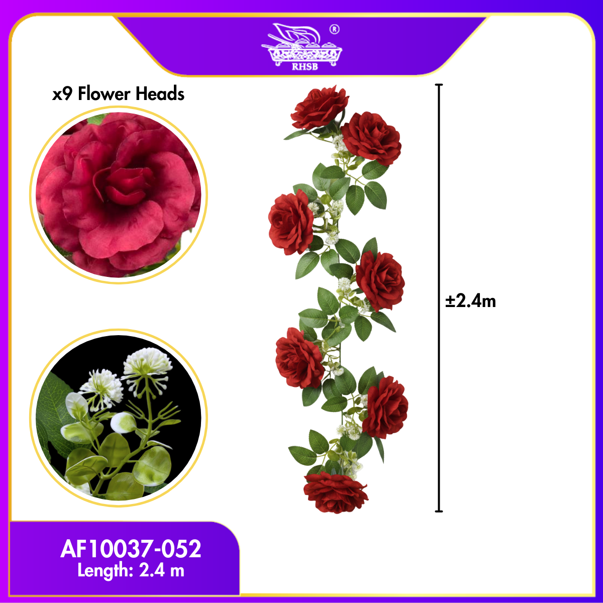 [1 PC] 2.4M Artificial Rose Flower Vine | Bunga Rose Tiruan Menjalar Hiasan Kahwin Pelamin Dinding