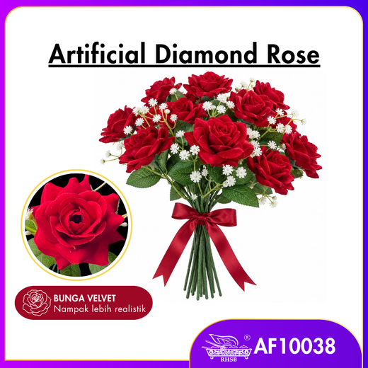 [1 PC] Diamond Rose Luxury Velvet Silk Bouquet | Elegant Wedding & Engagement | Anniversary Decor | Bunga Kahwin / Pengantin AF10038-001