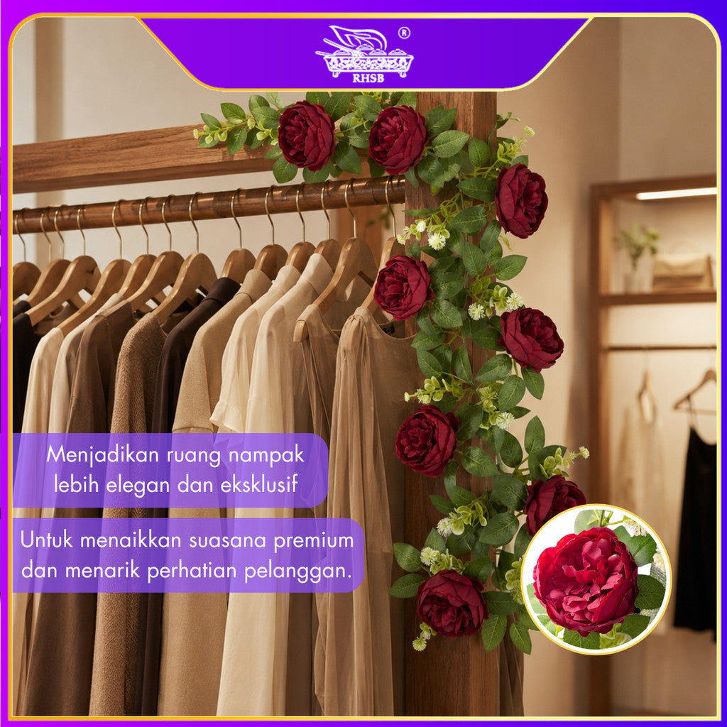 [1 PC] 2.4M Artificial Rose Flower Vine | Bunga Rose Tiruan Menjalar Hiasan Kahwin Pelamin Dinding