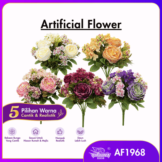 [1PC] Artificial Rose Flower 5 Heads | Bunga Ros Tiruan | Wedding Home Decor Fake Flower AF1968