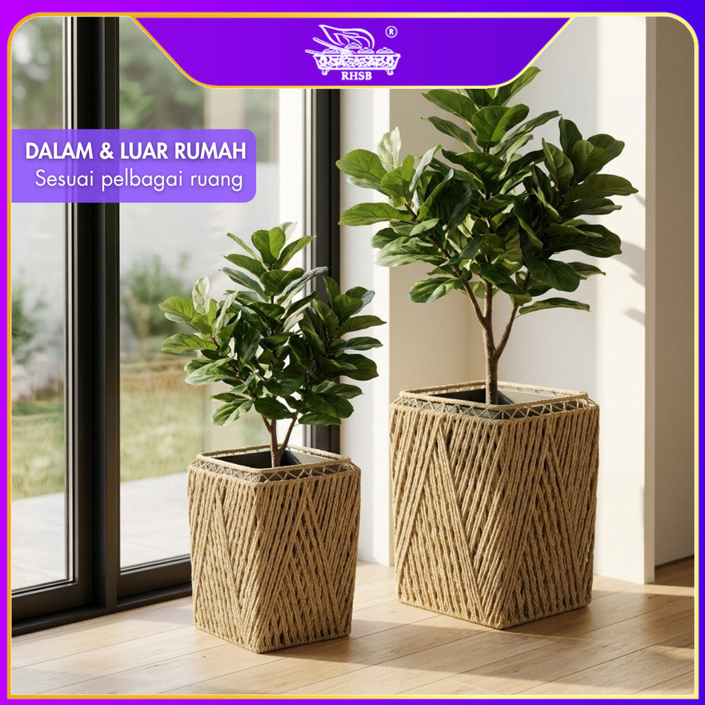 [1 PC] Pasu Rotan Hiasan 50CM & 74CM / Bakul Pasu Bunga dengan Stand Kayu / Sesuai untuk Ruang Tamu & Taman BL6589
