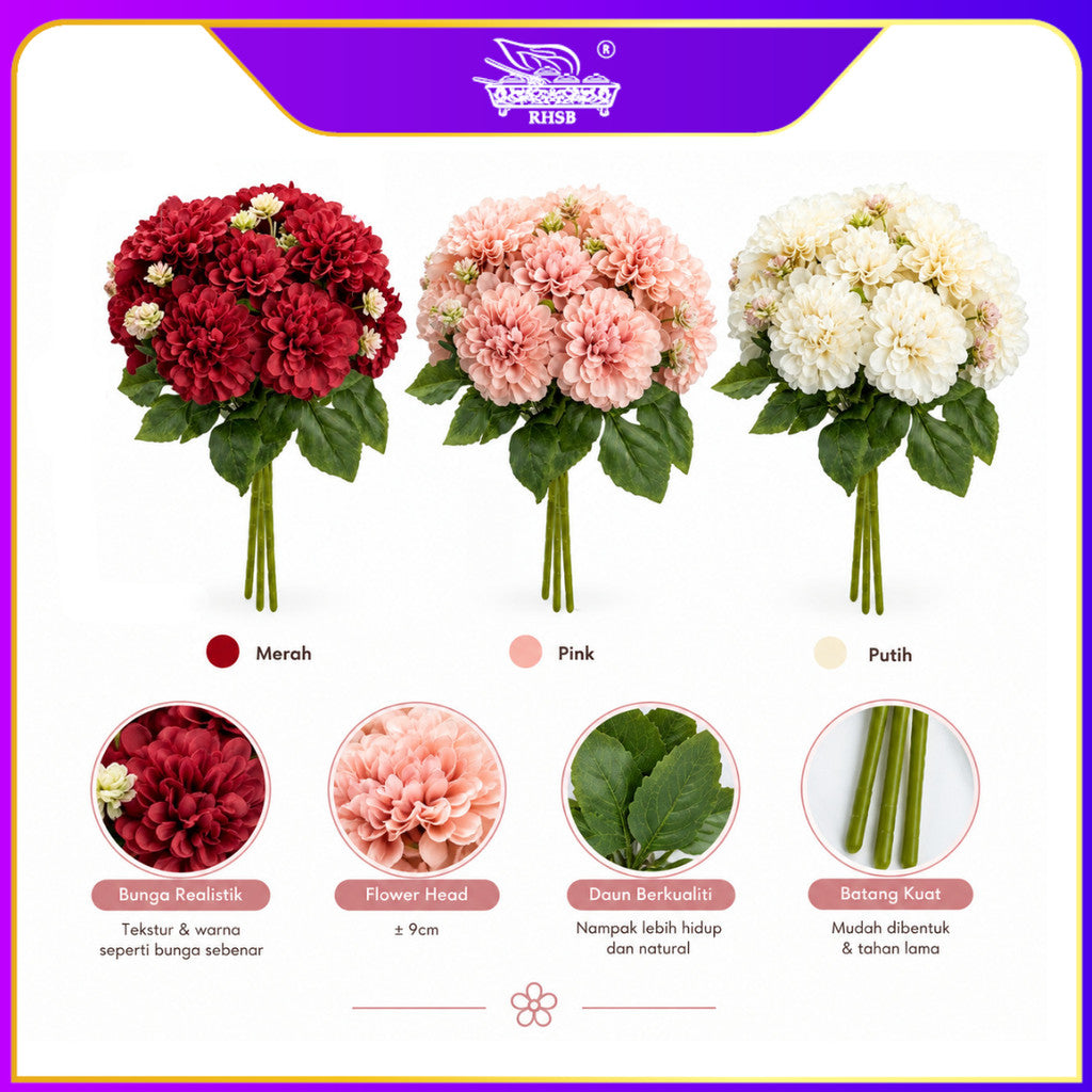 [1 PC] ARTIFICIAL MUM BALL FLOWER X8 HEAD 30CM / BUNGA HIASAN TANGAN / GUBAHAN HANTARAN KAHWIN / HOME DECOR AF1945