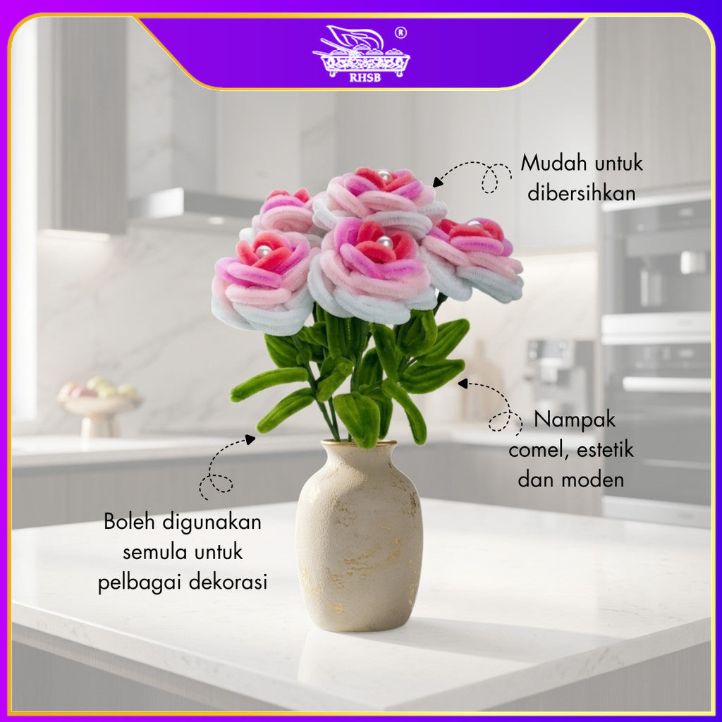 [1 PC] Bunga Rose Kawat Bulu Handmade | Bouquet Pipe Cleaner Aesthetic Hadiah Graduation Birthday AF10016