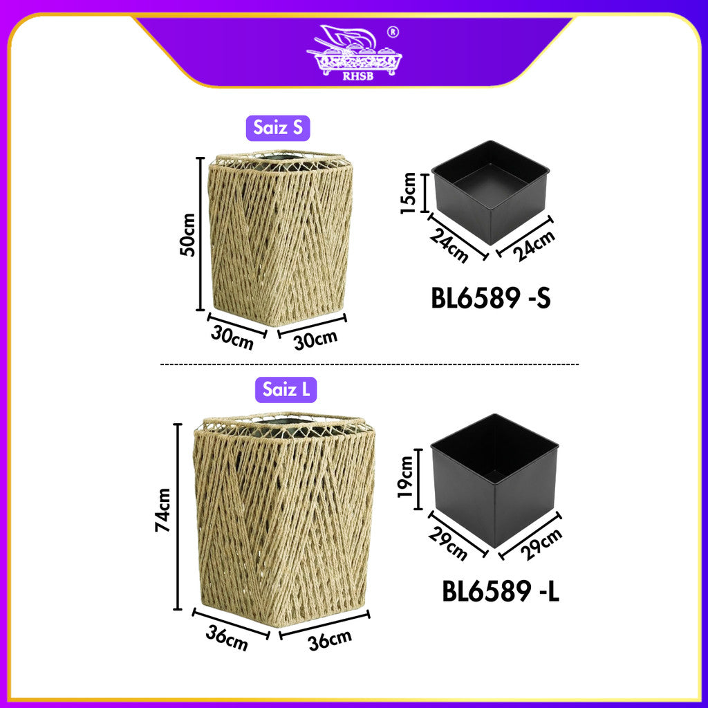 [1 PC] Pasu Rotan Hiasan 50CM & 74CM / Bakul Pasu Bunga dengan Stand Kayu / Sesuai untuk Ruang Tamu & Taman BL6589
