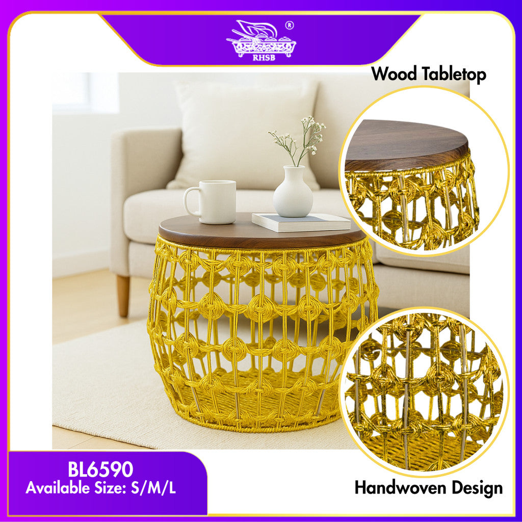 [1 PC] Meja Kopi Rotan / Rattan Coffee Table / Round Side Table dengan Storage / Hiasan Rumah Moden