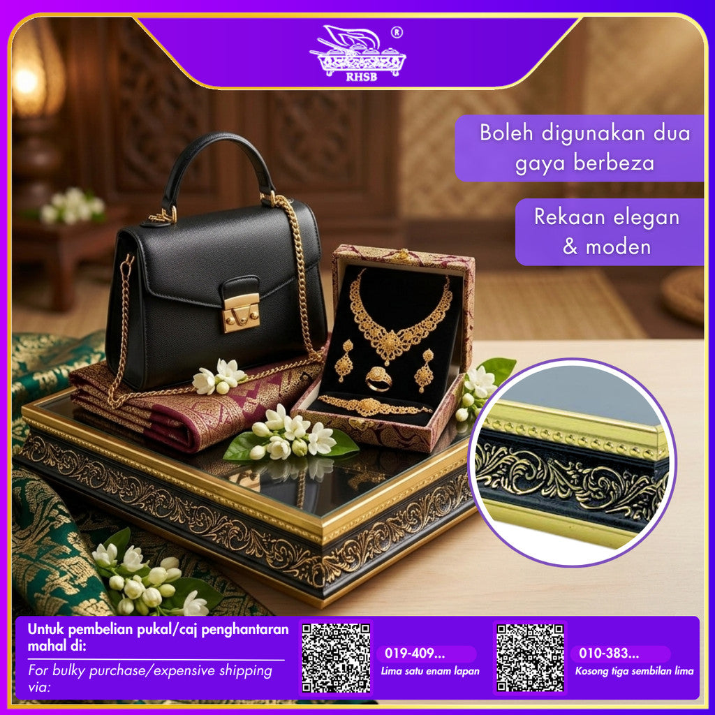 [1 PC] Dulang Hantaran Kayu Elegant Premium | Wooden Tray Gold Black White Kayu | Kahwin Nikah Tunang Murah Cantik MY