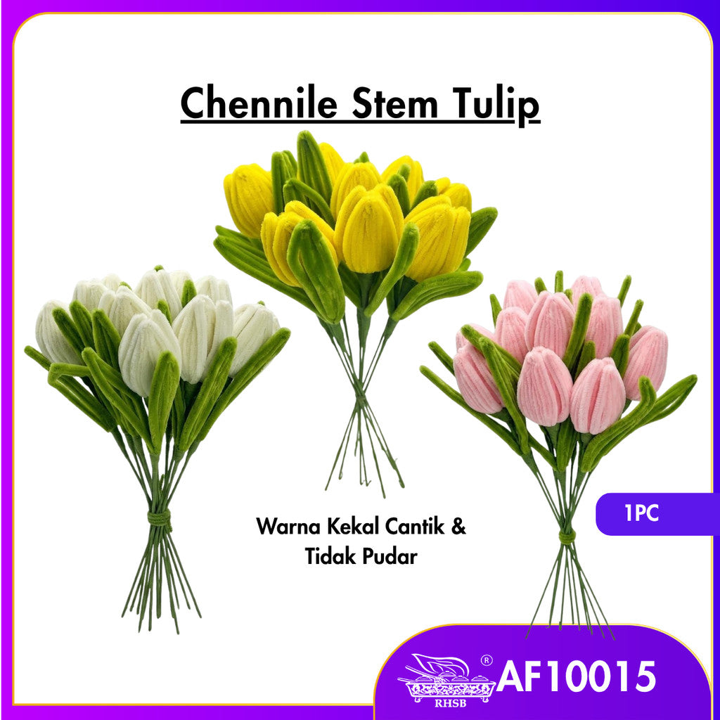 [1 PC] Bunga Tulip Kawat Bulu Handmade 33CM | Chenille Stem Pipe Cleaner Bouquet Hadiah Aesthetic AF10015