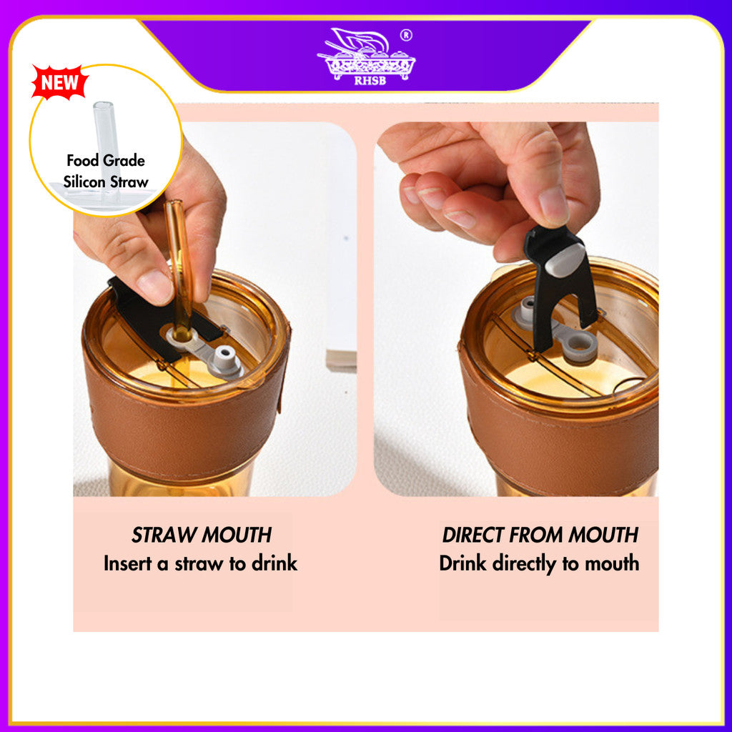 [1 PC] GLASS CUP WITH LID/ TRAVEL MUG/ HEAT COLD RESISTANCE ICED WATER BOTTLE/ MUG KACA/ DOORGIFT KACA/ CAWAN KOPI COMEL GF6234