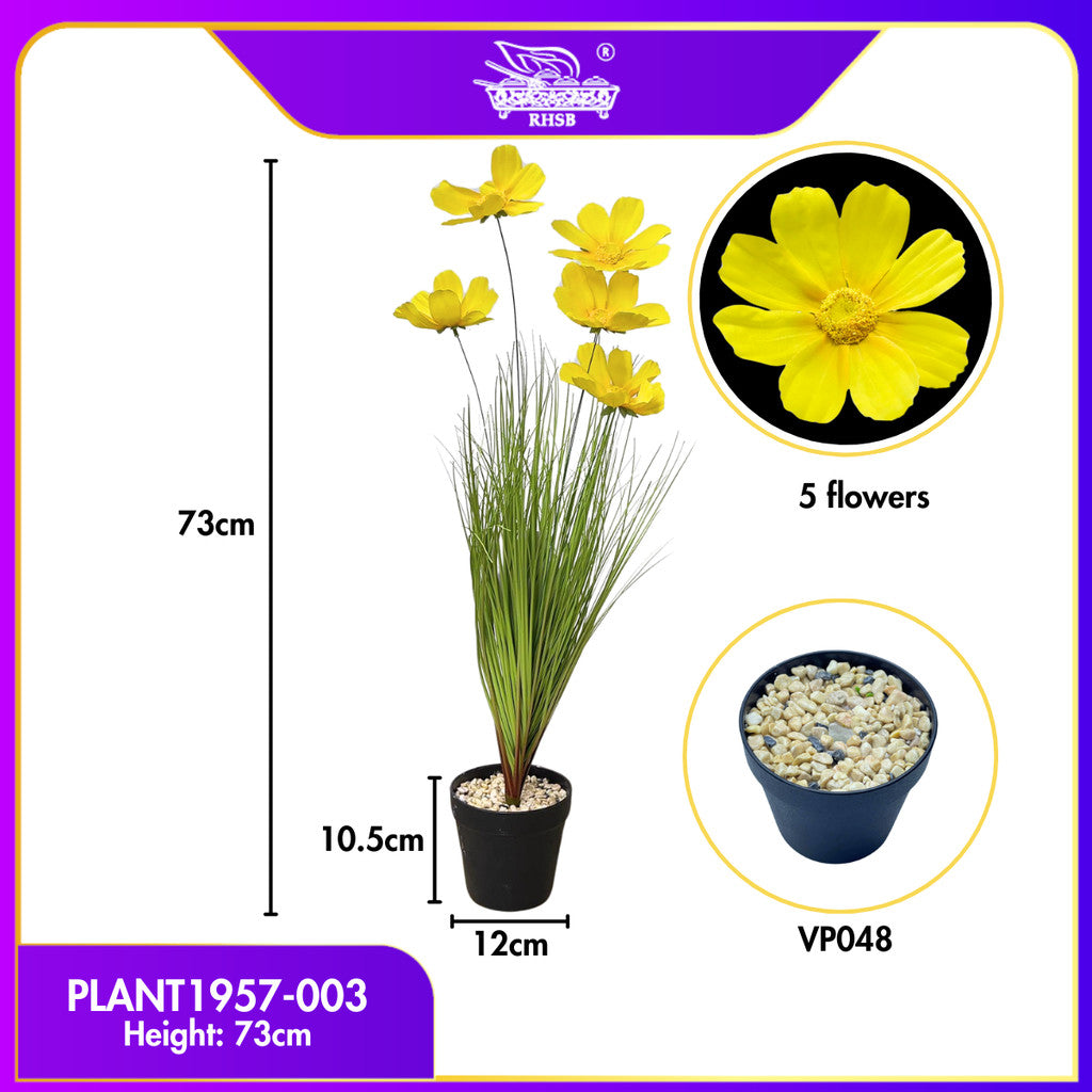 [1PC] 82cm Artificial Poppy & Faux Grass Plants with Pot | Pokok Hiasan Bunga Kosmos | Home, Office & Wedding Decoration PLANT1957