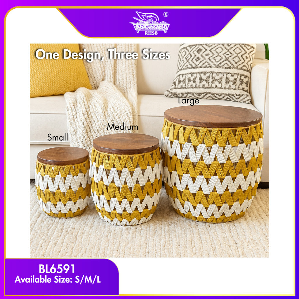 [1 PC] Meja Kopi Rotan / Rattan Coffee Table / Round Side Table dengan Storage / Hiasan Rumah Moden