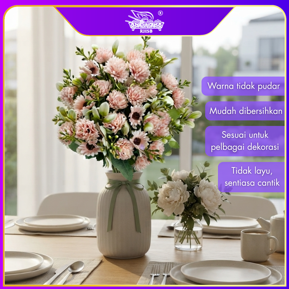 [1 PC] 5 HEADS ARTIFICIAL DAISY / SILK CLOTH POPPY / ARTIFICIAL DAISY / DAISY BOUQUET / FLOWER DECOR / BUNGA HIASAN / AF1972