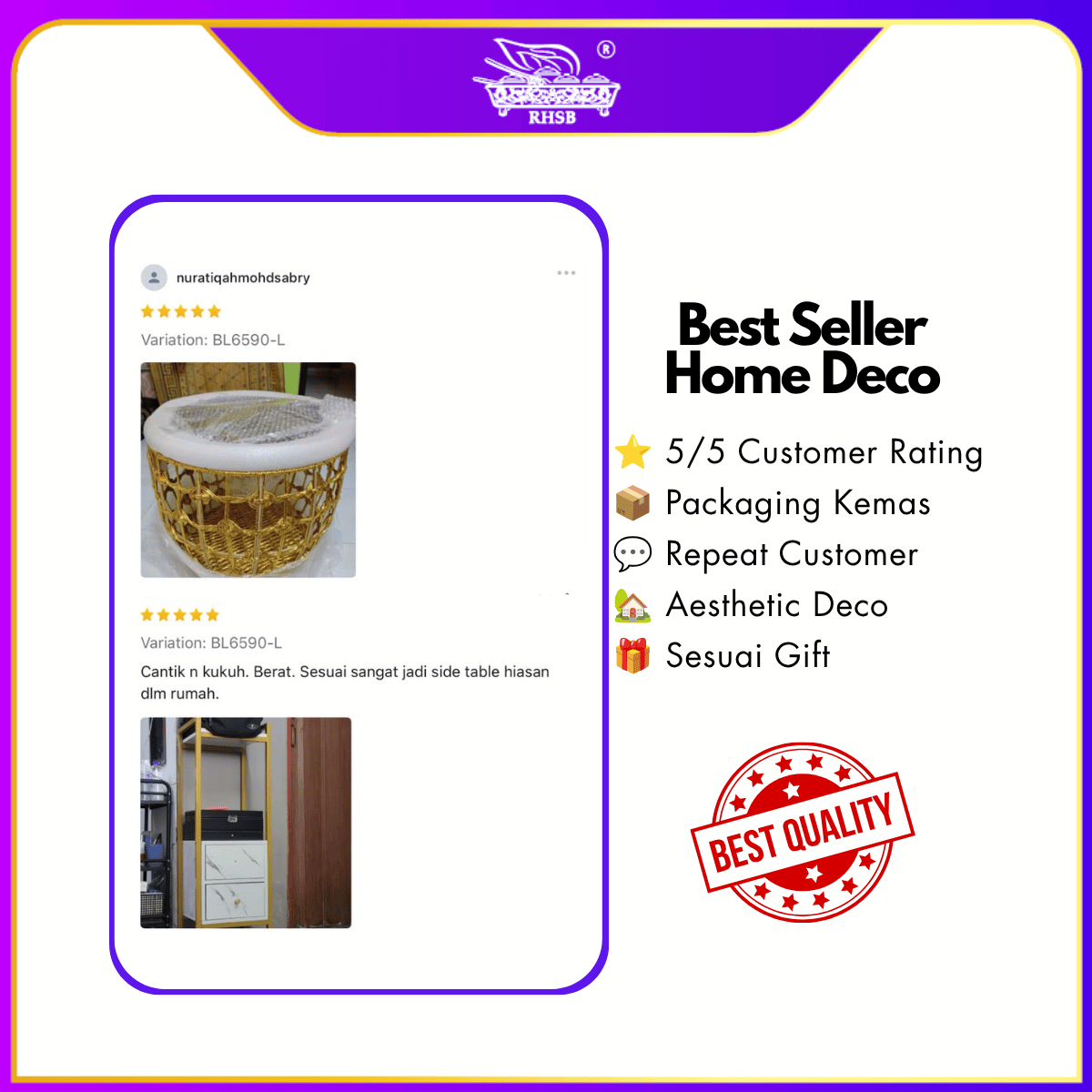 [1 PC] Meja Kopi Rotan / Rattan Coffee Table / Round Side Table dengan Storage / Hiasan Rumah Moden