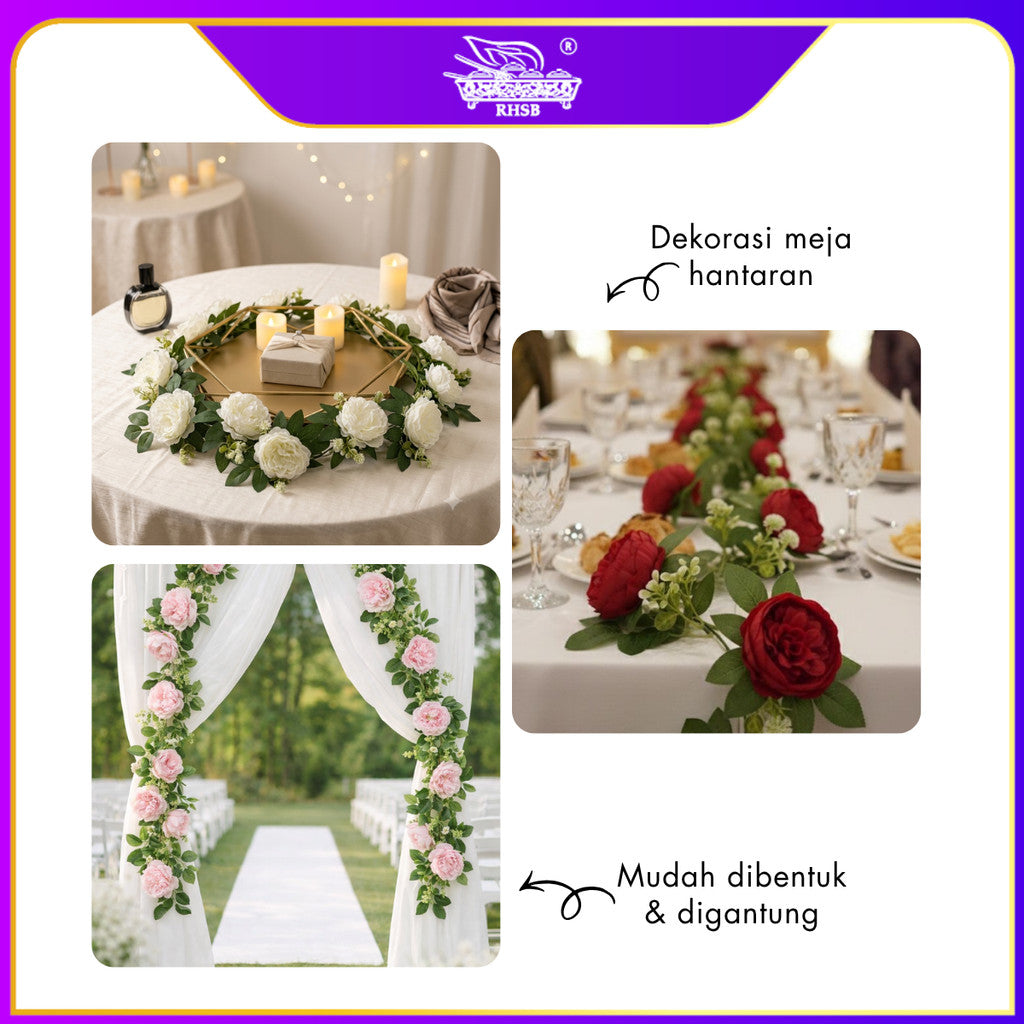 [1 PC] 2.4M Artificial Rose Flower Vine | Bunga Rose Tiruan Menjalar Hiasan Kahwin Pelamin Dinding