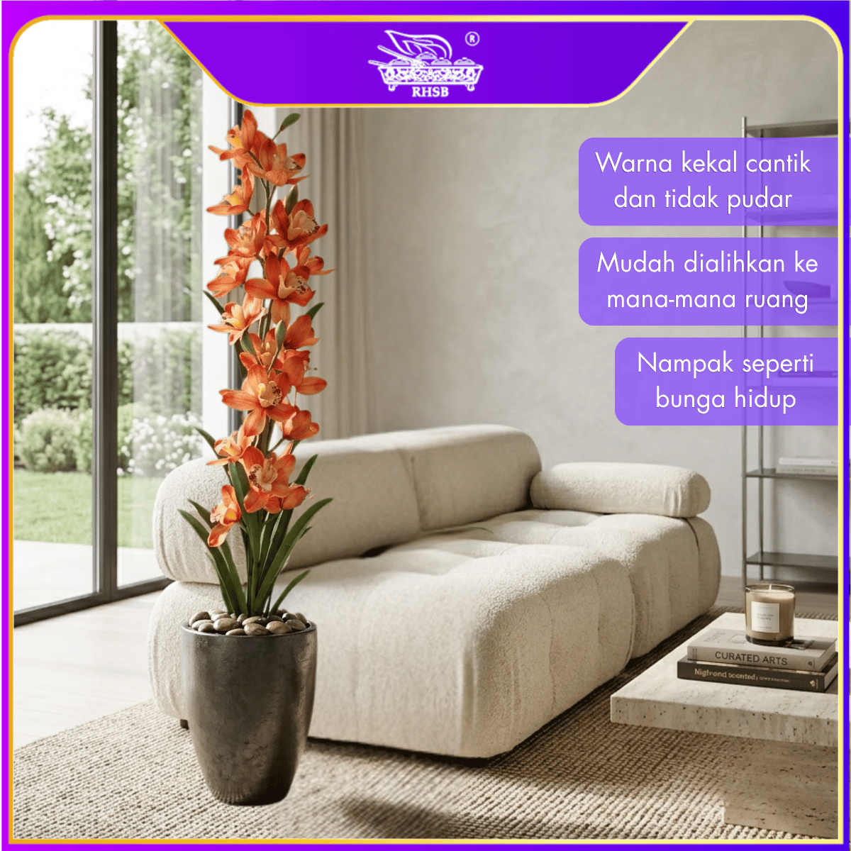 [1 PC] Artificial Orchid Plant 120cm | Pokok Orkid | Bunga Orkid Hiasan Rumah | Pokok Hiasan