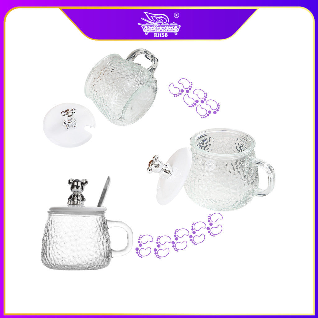 [1 PC] CUTE INS STYLE BEAR GLASS MUG/ BEAR MUG WITH LID/ COFFEE TEA MUG/ DOORGIFT KACA/ HADIAH KAHWIN CAWAN COMEL/ GF6247