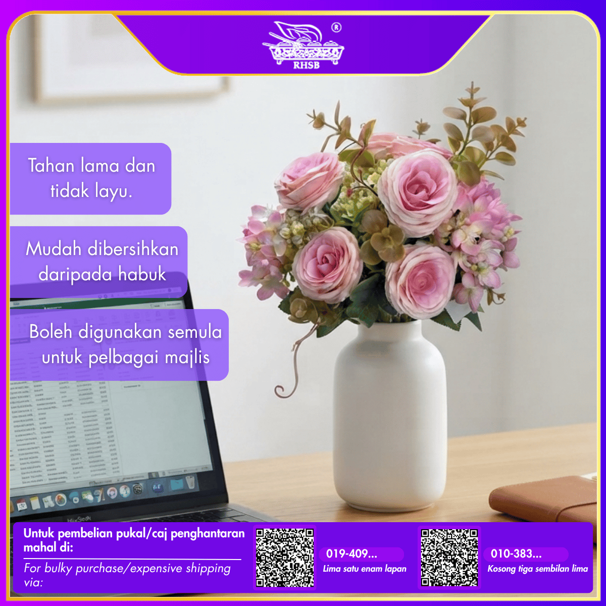 [1 PC] Artificial Rose Dahlia | Flower Bouquet | Bunga Peony | Bunga Hiasan | Dahlia With Rose | Artificial Flower | AF10002