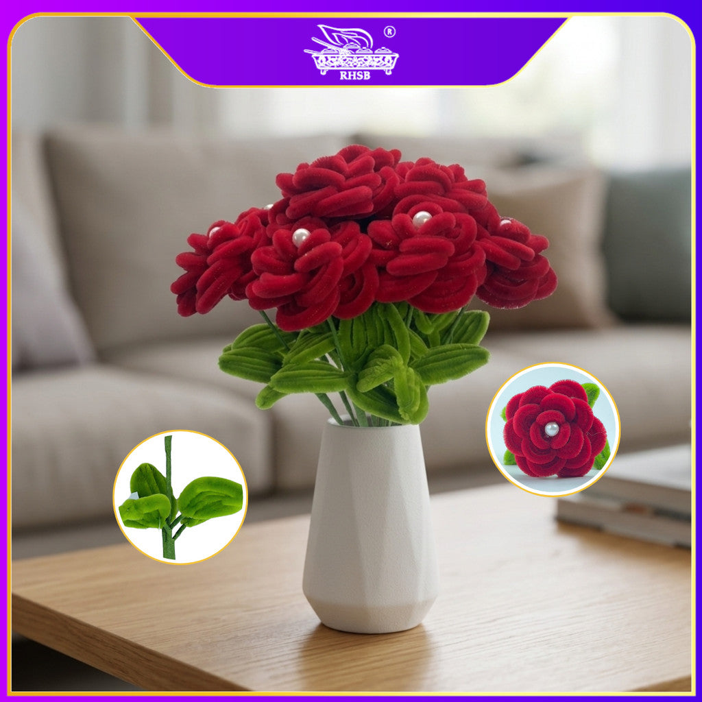 [1 PC] Bunga Rose Kawat Bulu Handmade | Bouquet Pipe Cleaner Aesthetic Hadiah Graduation Birthday AF10016